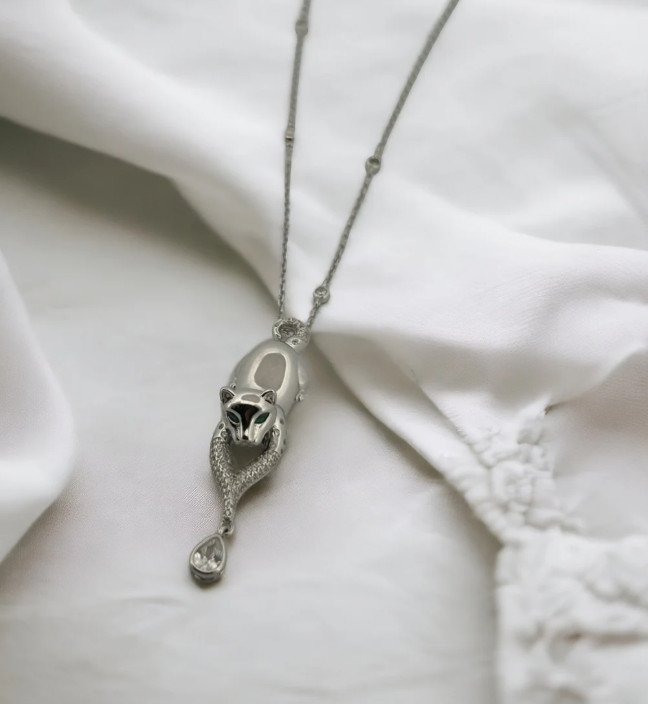 Silver Panther Pendant With Emerald & Zircon Party Wear Pendant For Men & Women