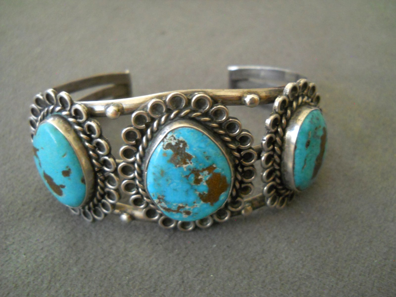 Native American Navajo Blue Turquoise w/Pyrite Sterling Silver Cuff Bracelet 40g