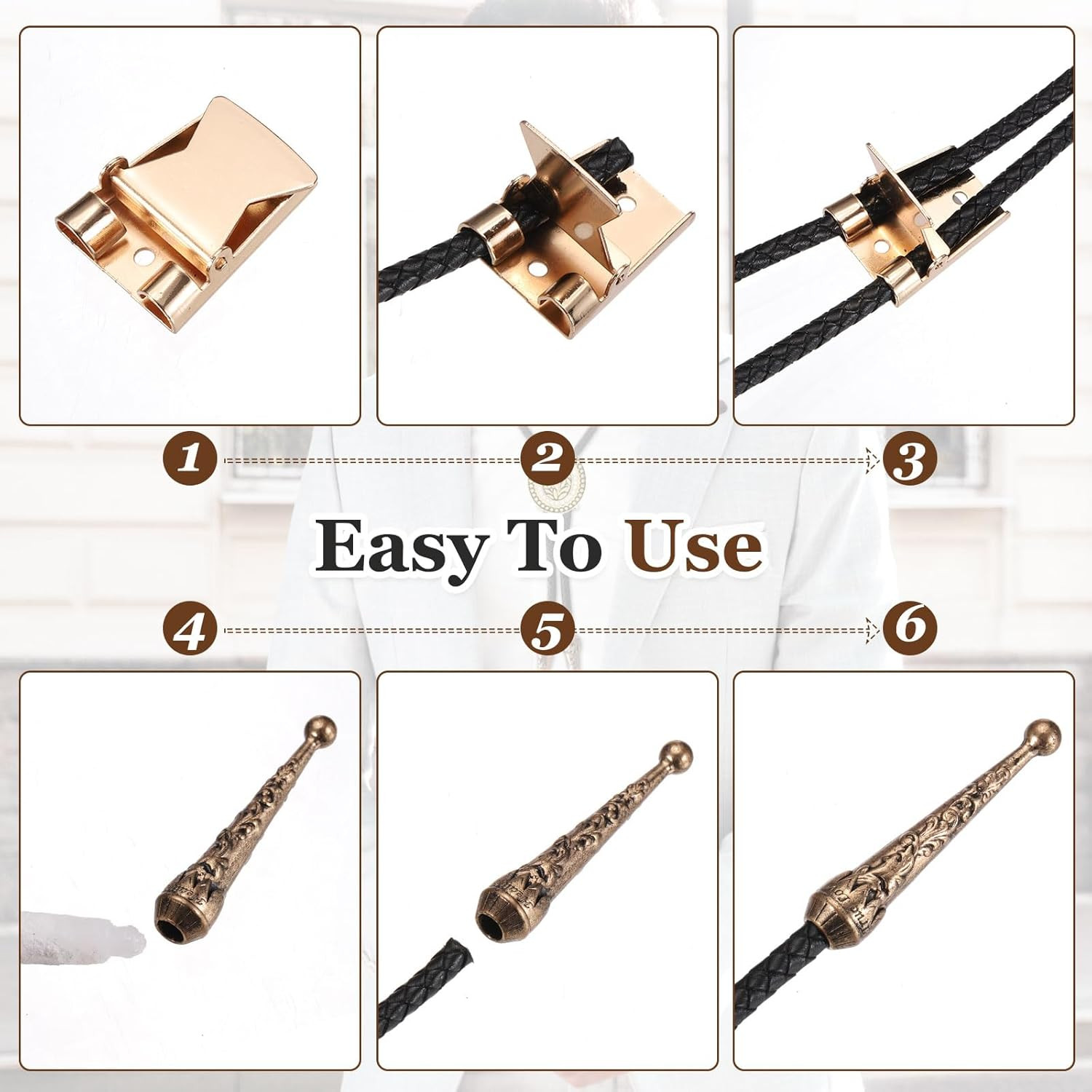 Bolo Tie Findings Kit, Bolo Tie Accessories Include Slide Clasps, 2Cord End C…