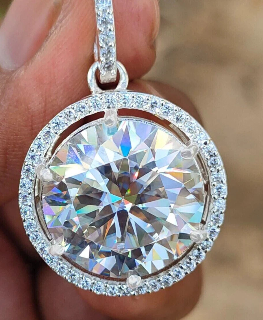 RARE 20.00 Ct Certified White Treated Diamond Solitaire Pendant in 925 Silver