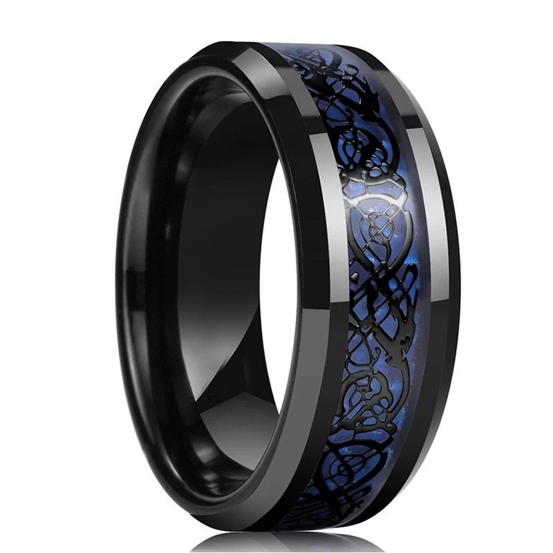 Men Women Gold Plated Blue Black Red Stainless Steel Celtic Dragon Band Ring 8mm