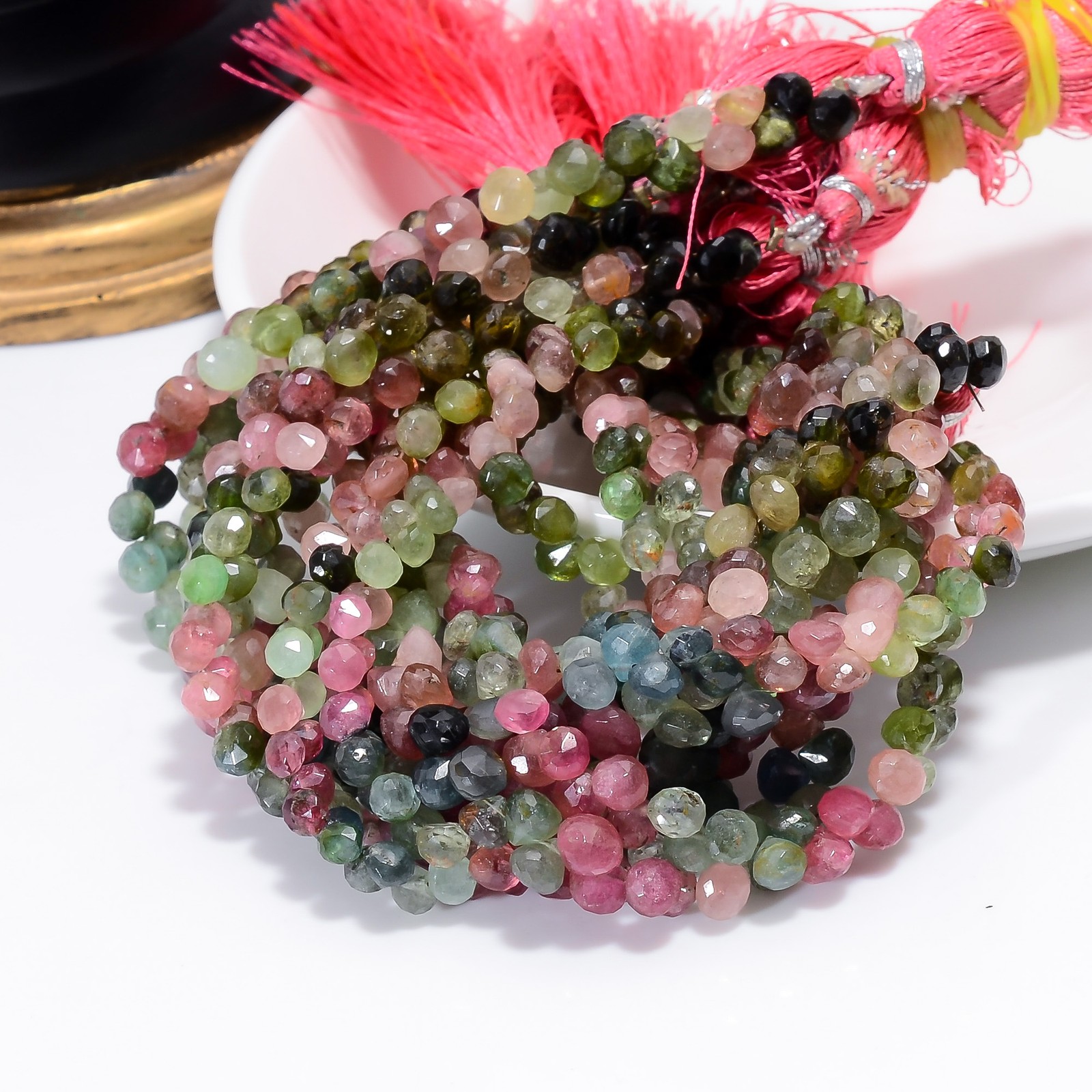 Multi Tourmaline Gemstone Onion Shape Faceted Beads 4X4 5X5 mm Strand 8″ UGB-906