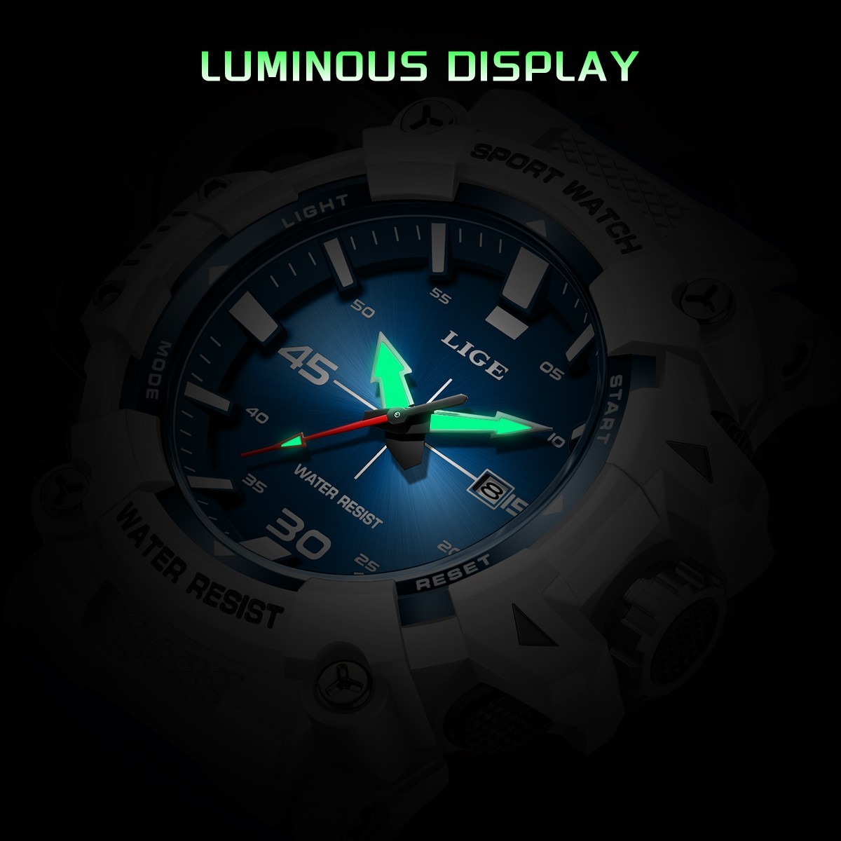 LIGE Men Watch Big Dial Quartz Analog Date Luminous Waterproof Sports Wristwatch