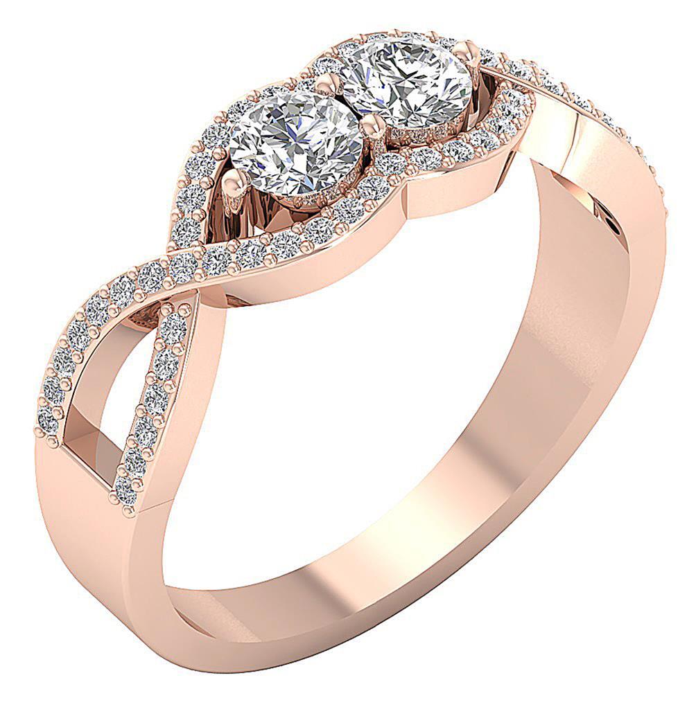 Forever Us Two Stone Solitaire Ring VS F 0.85 Ct Lab Grown Diamond 14K Rose Gold