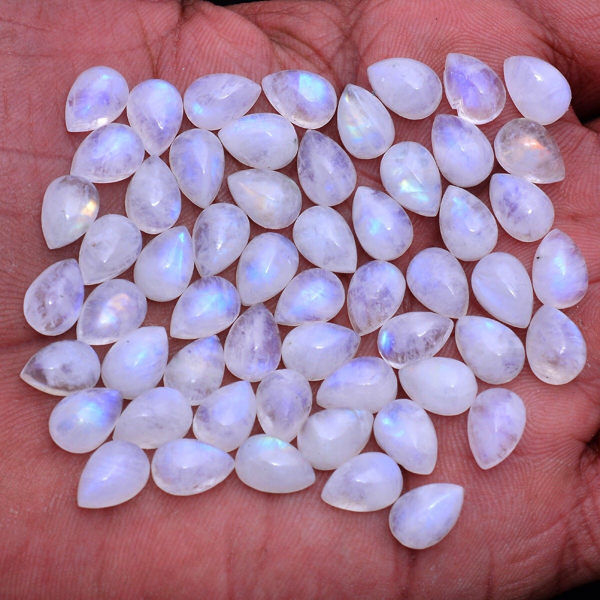 14 Pcs Natural Moonstone Blue Shine 10mmx7mm Pear Cabochon Untreated Gemstones