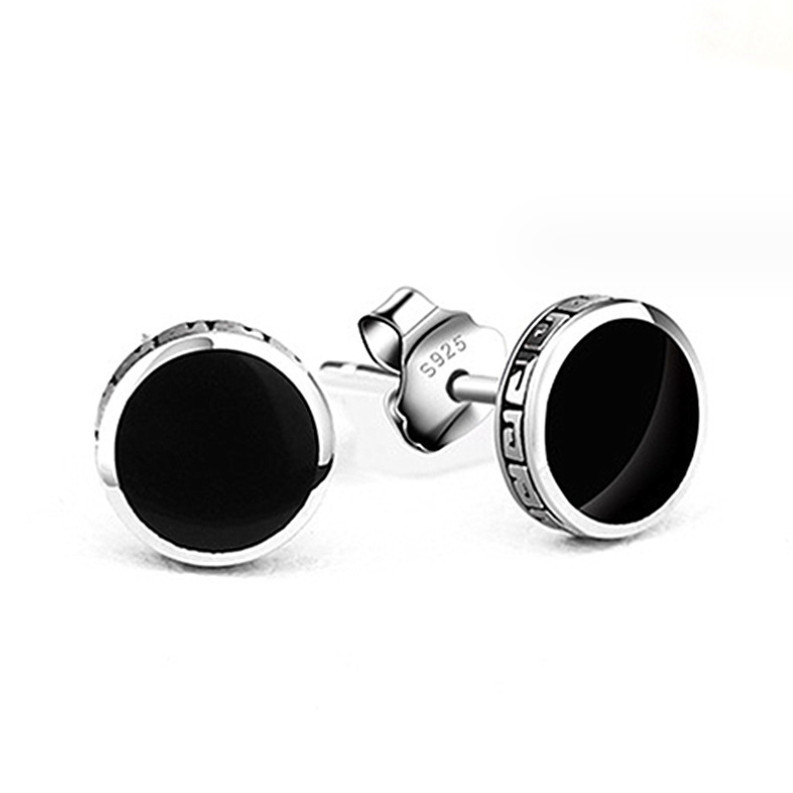 Men Women 925 Silver Plated Green Black Enamel Round Stud Earrings 6/8mm K74