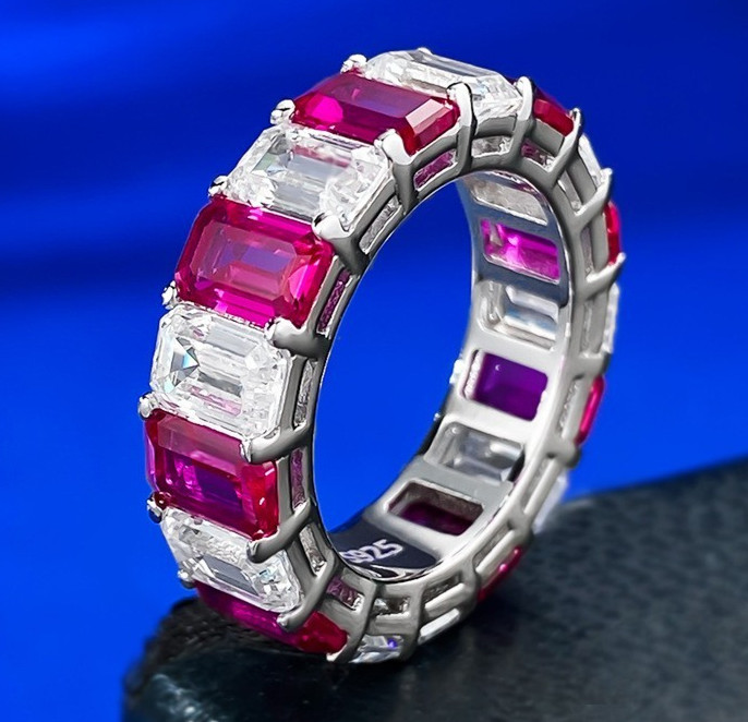 9ct Lab Grown Ruby & White Diamond D Color FL Clarity Ring, 18K Gold Vermeil