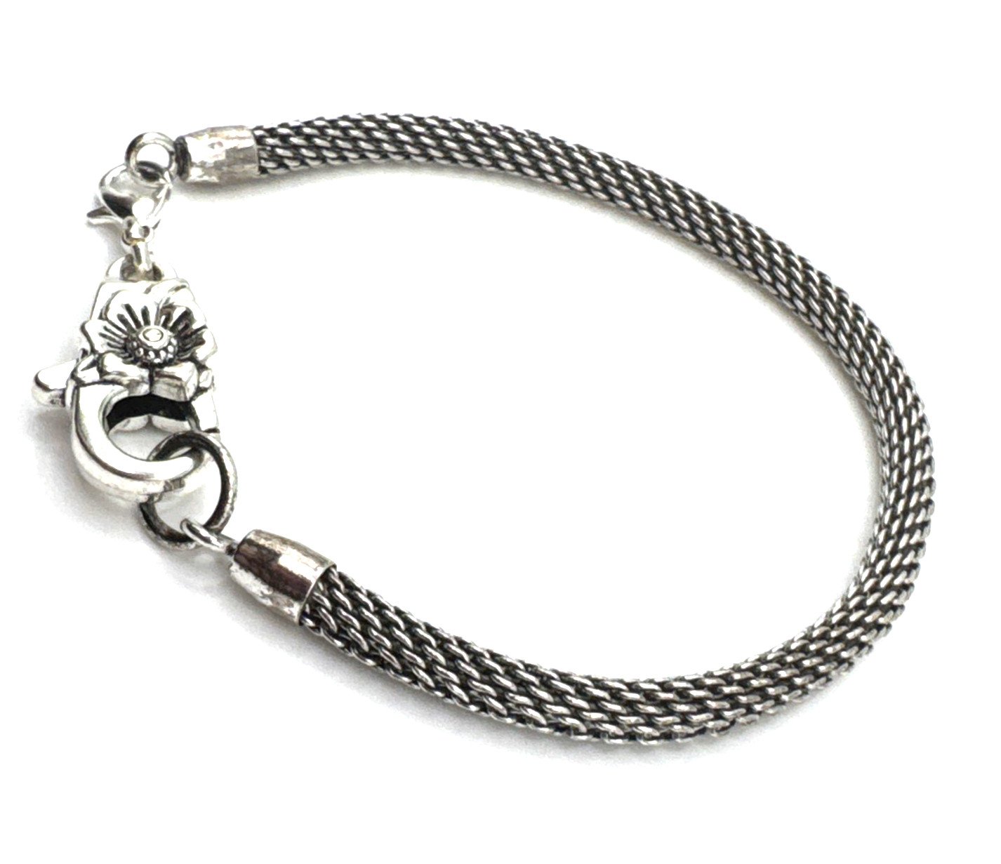 Brighton Mesh Clip On Charms Bracelet W/ Non-Brand Etched Flower Clasp 8 Inch