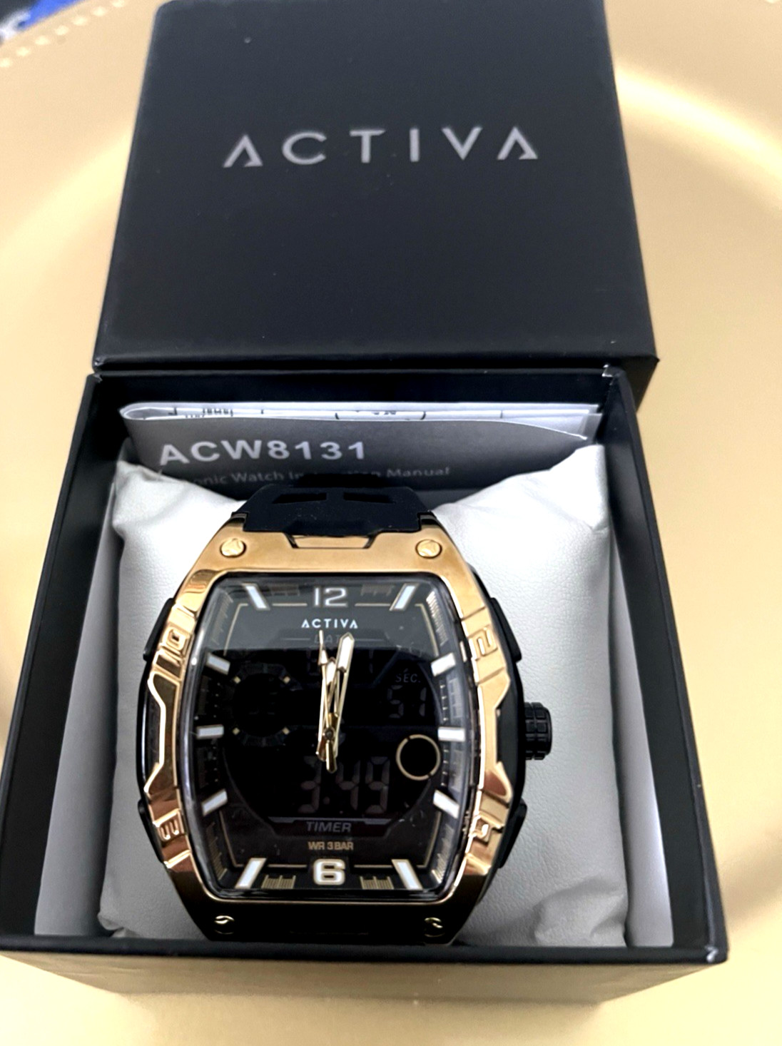 Activa X Invicta ACW8131-005 Men’s Digital Analog Watch 50mm Black Gold New