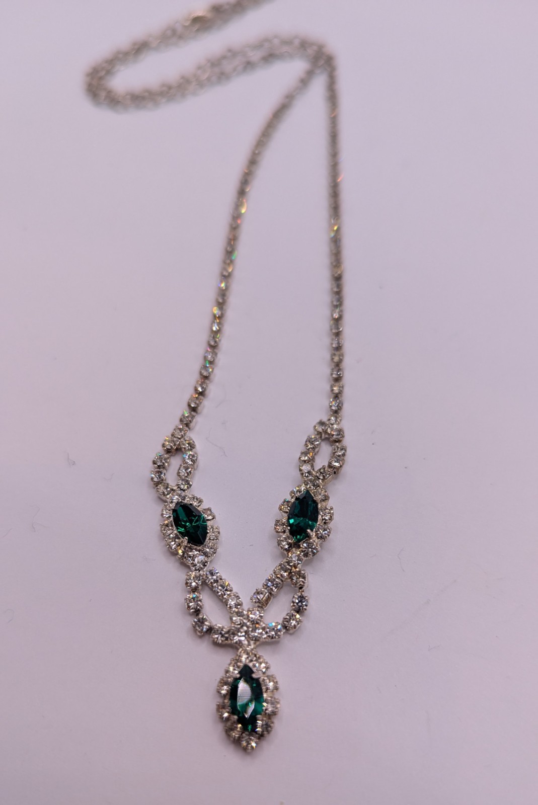 Special Occasion Necklace with Green Marquise Rhinestone Pendant Statement Style