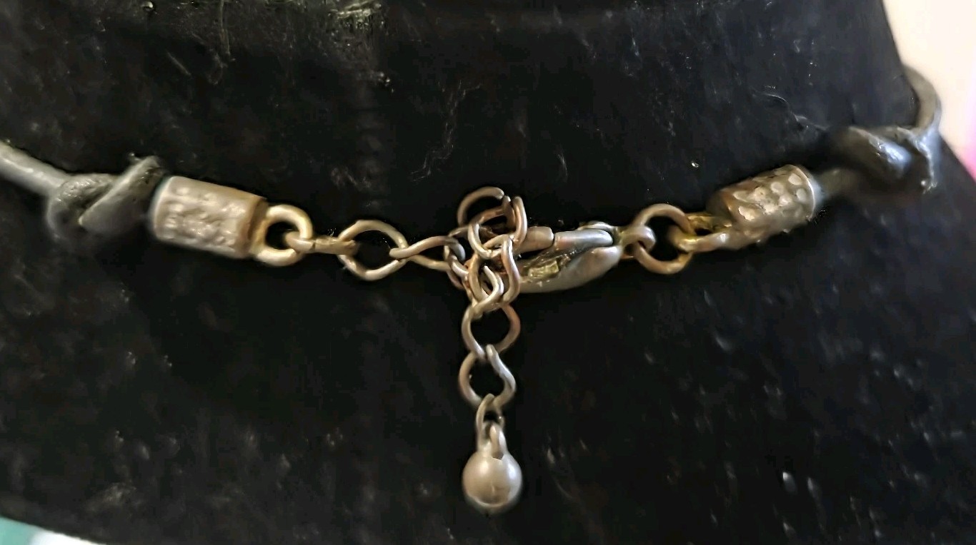 Large Cord Metal Rhinestone Cross Necklace Choker Silver & Copper Tone Bling