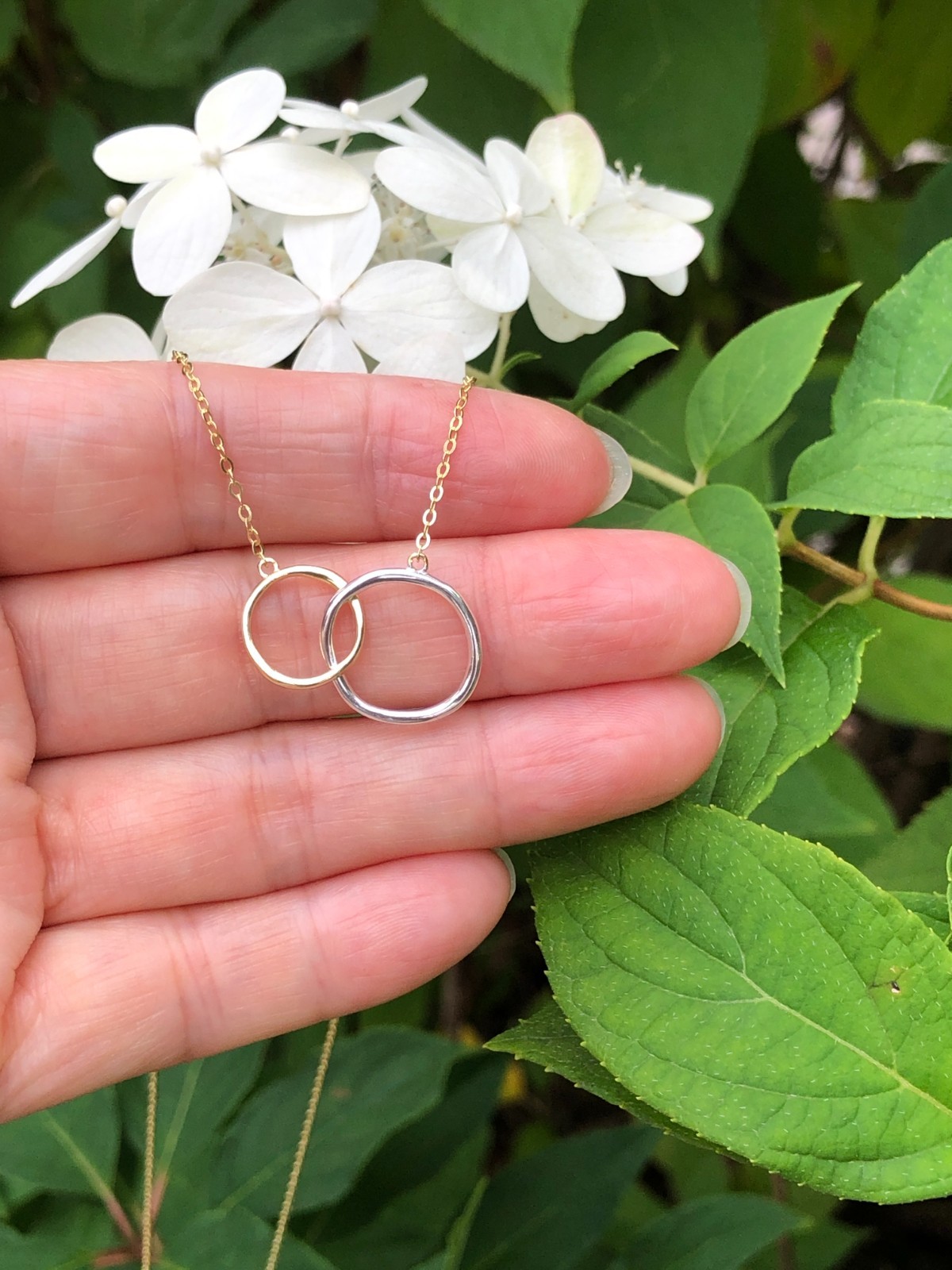 925 Sterling Silver Two Tone Circle Pendant Necklace Interlocked 10.8/14mm Women