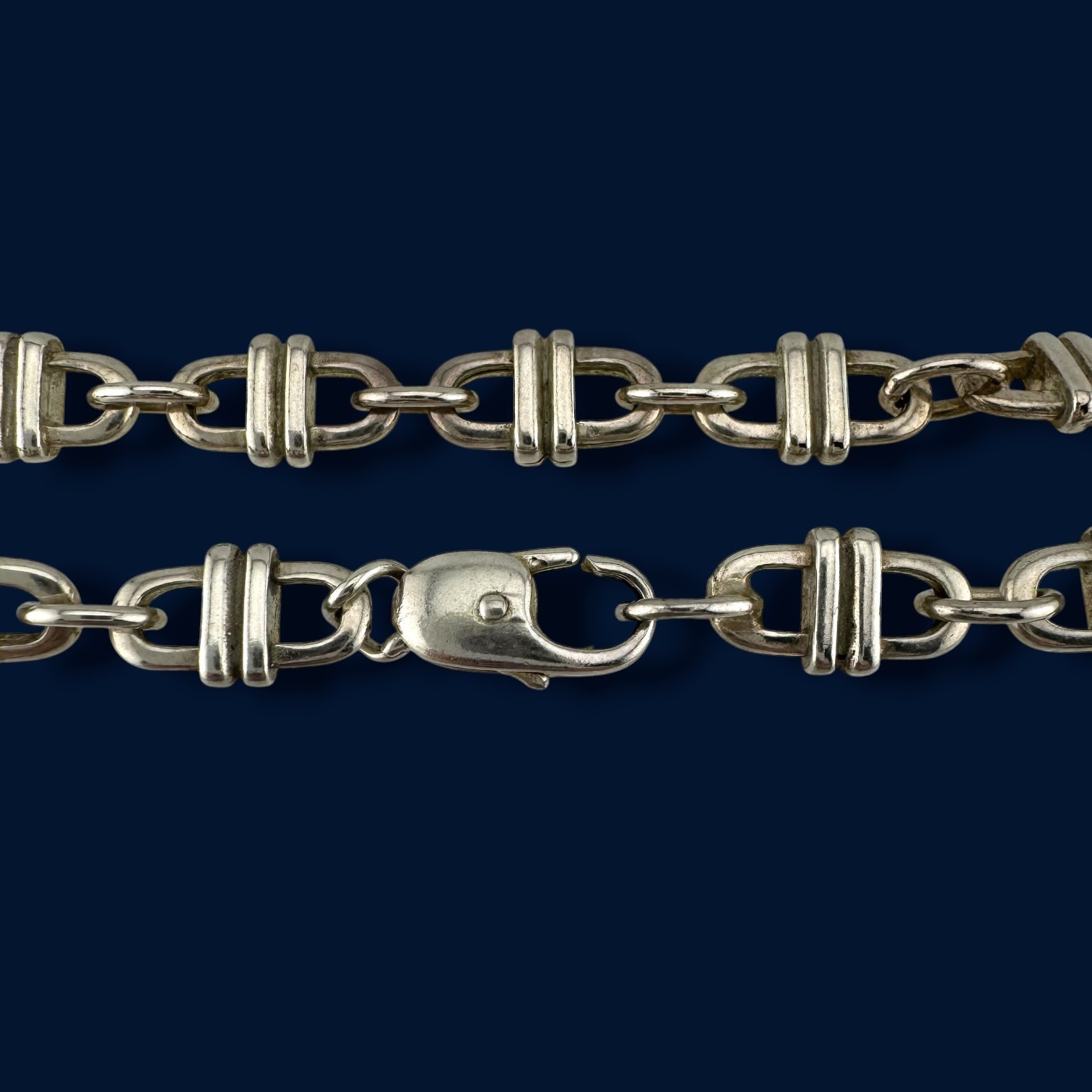 Vintage 925 Sterling Silver Bar Link Chain Necklace 17.75” 40g