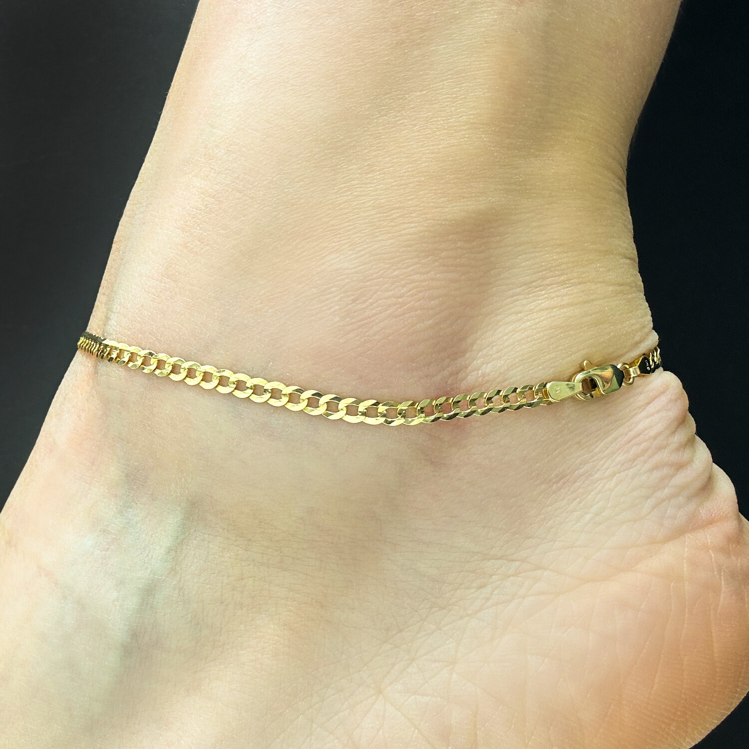 Solid 10K Gold Yellow 3mm Cuban Anklet Bracelet 10″