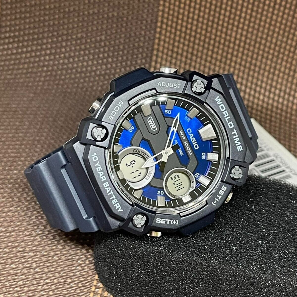 Casio AEQ120W-2AV, Digital/Analog, 3 Alarms, 10 Year Battery, Resin, World Time