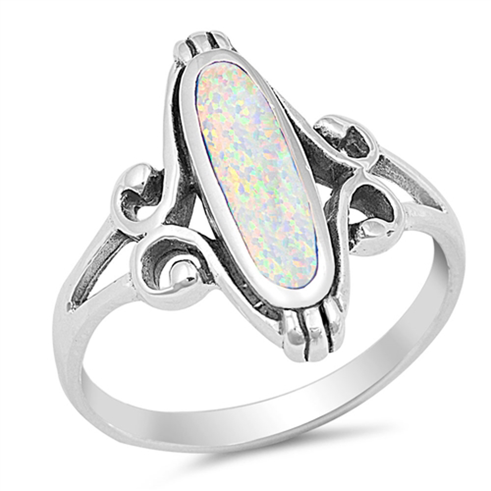 Long Wide White Lab Opal Oval Ring .925 Sterling Silver Celtic Band Sizes 5-10