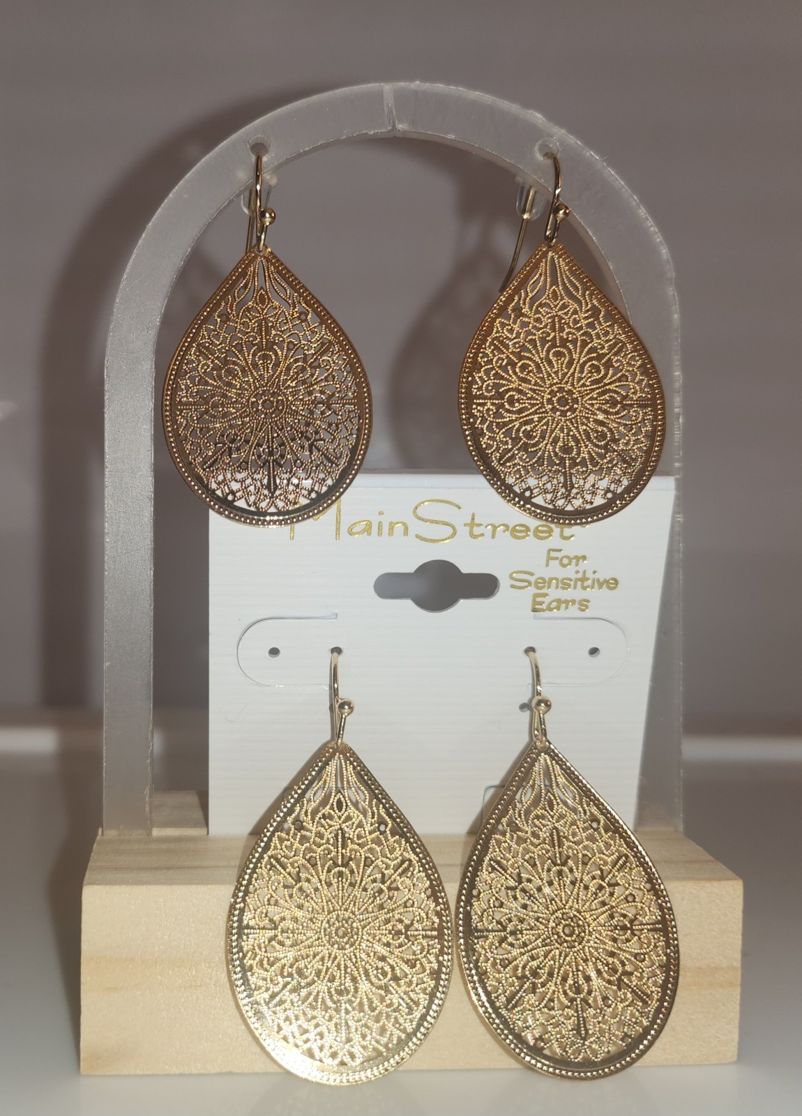 Large Delicate Filigree Teardrop Earrings: Silver, Gold & Rose Gold by Main St.
