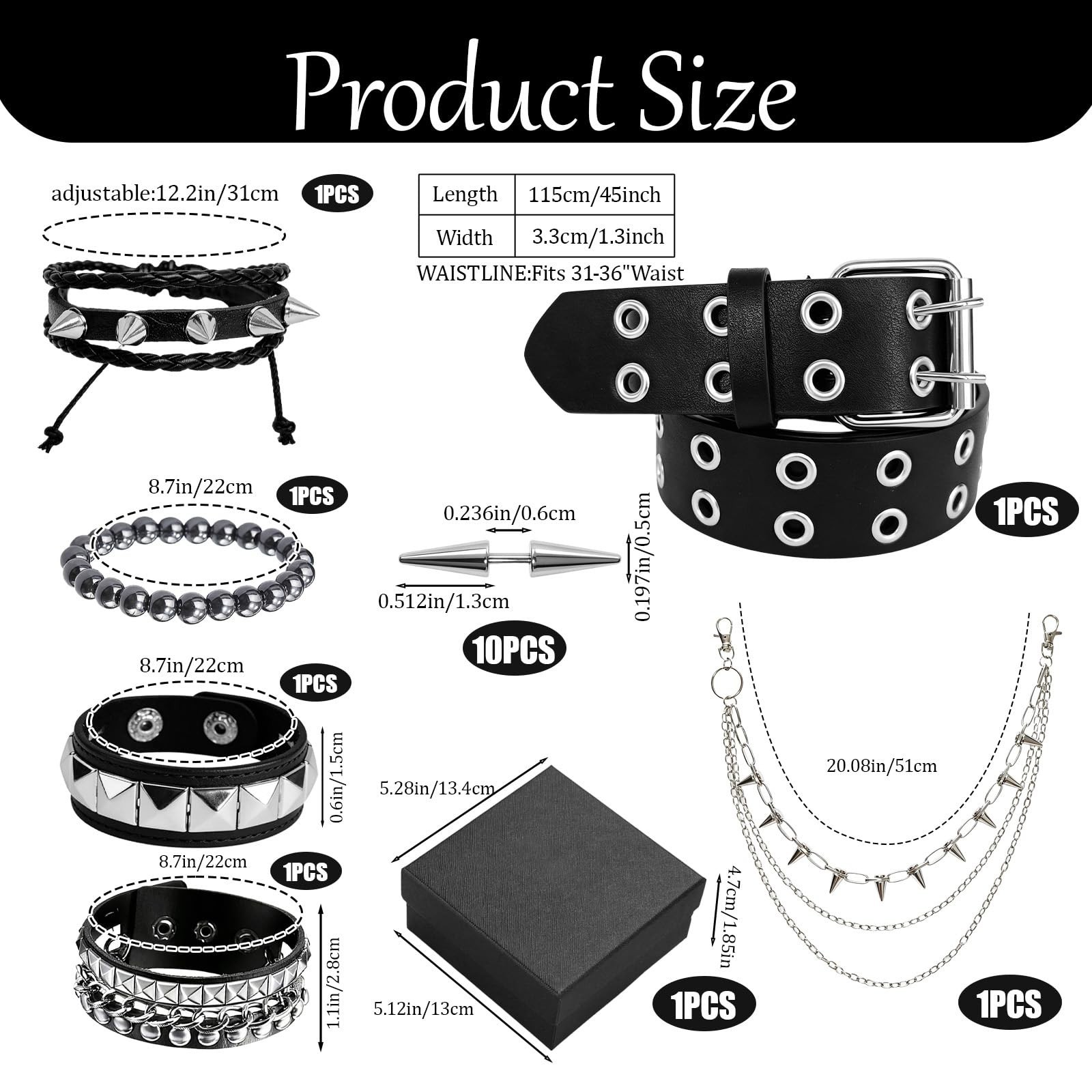 8 Pcs Goth Punk Bracelets & Choker Set, Y2K Emo Black Accessories + 10 Hair Spik