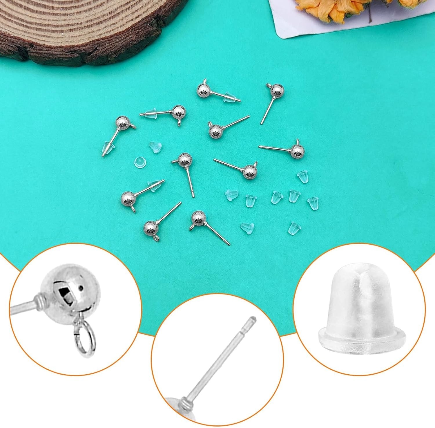 60pcs Ball Studs for Jewelry Making,Hypoallergenic Ball Earring Studs with Lo…
