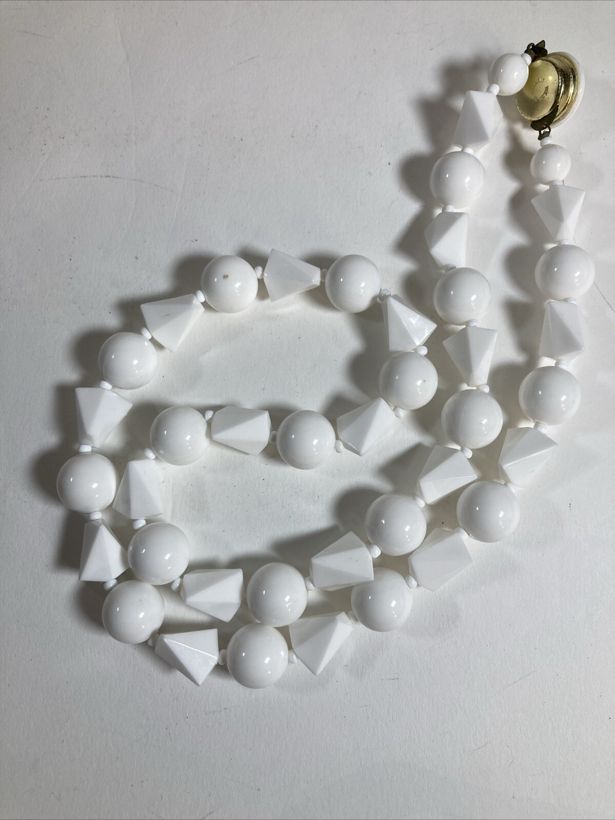 Vintage West Germany White Plastic Necklace With Geometric Shapes Approx 24 Inch