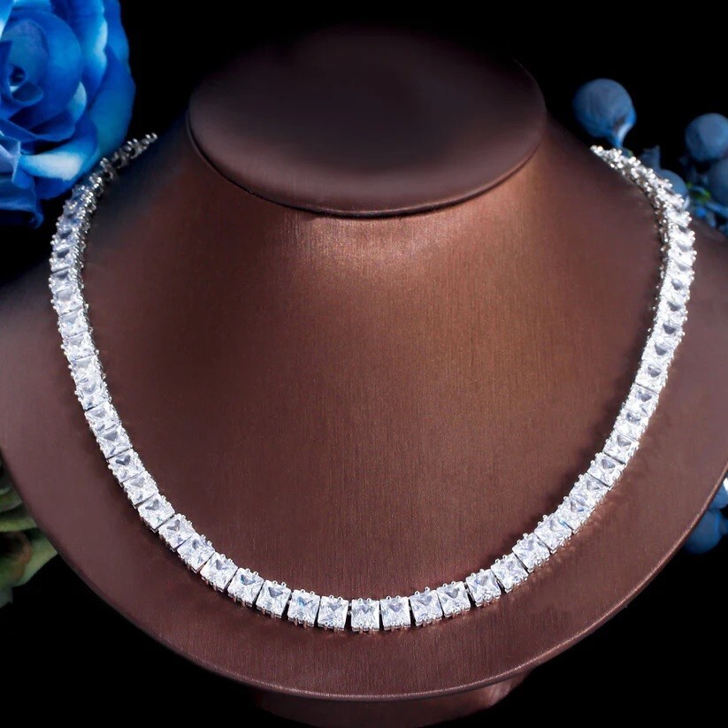 20 Ct Princess Cut Lab Created Diamond Women’s Tennis Necklace Solid 925 Silver