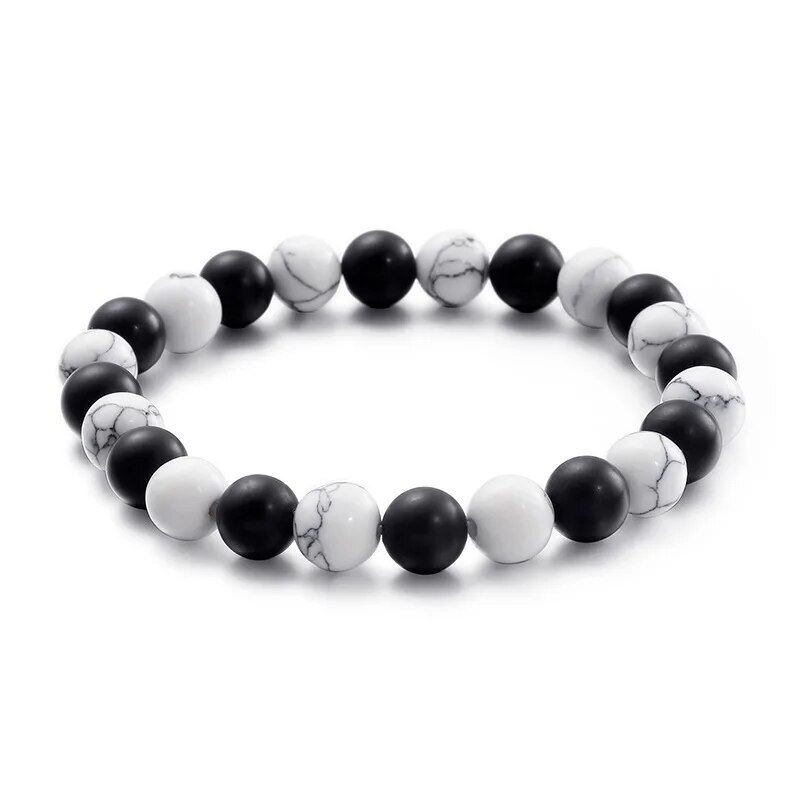 Natural Black White Pine Mixing Stone 8 mm Beaded Strand Bracelets Yoga Jewelry