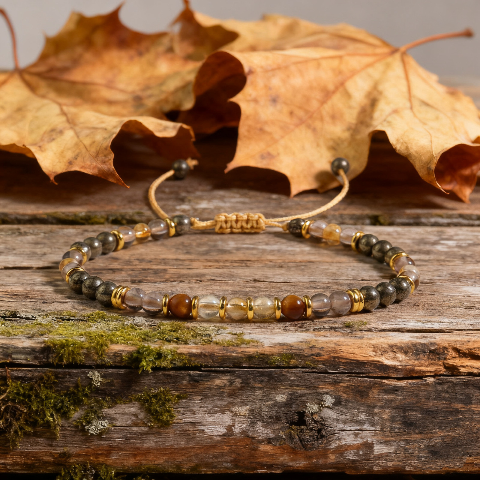 Citrine Smoky Quartz Tiger Eye Pyrite Dainty Bracelet Healing Crystal Jewelry