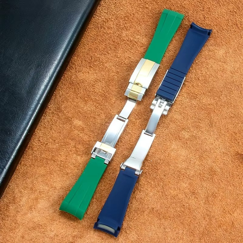 20mm 21mm Curved Rubber Watch Band for Rolex Daytona & Yacht-Master Strap Buckle