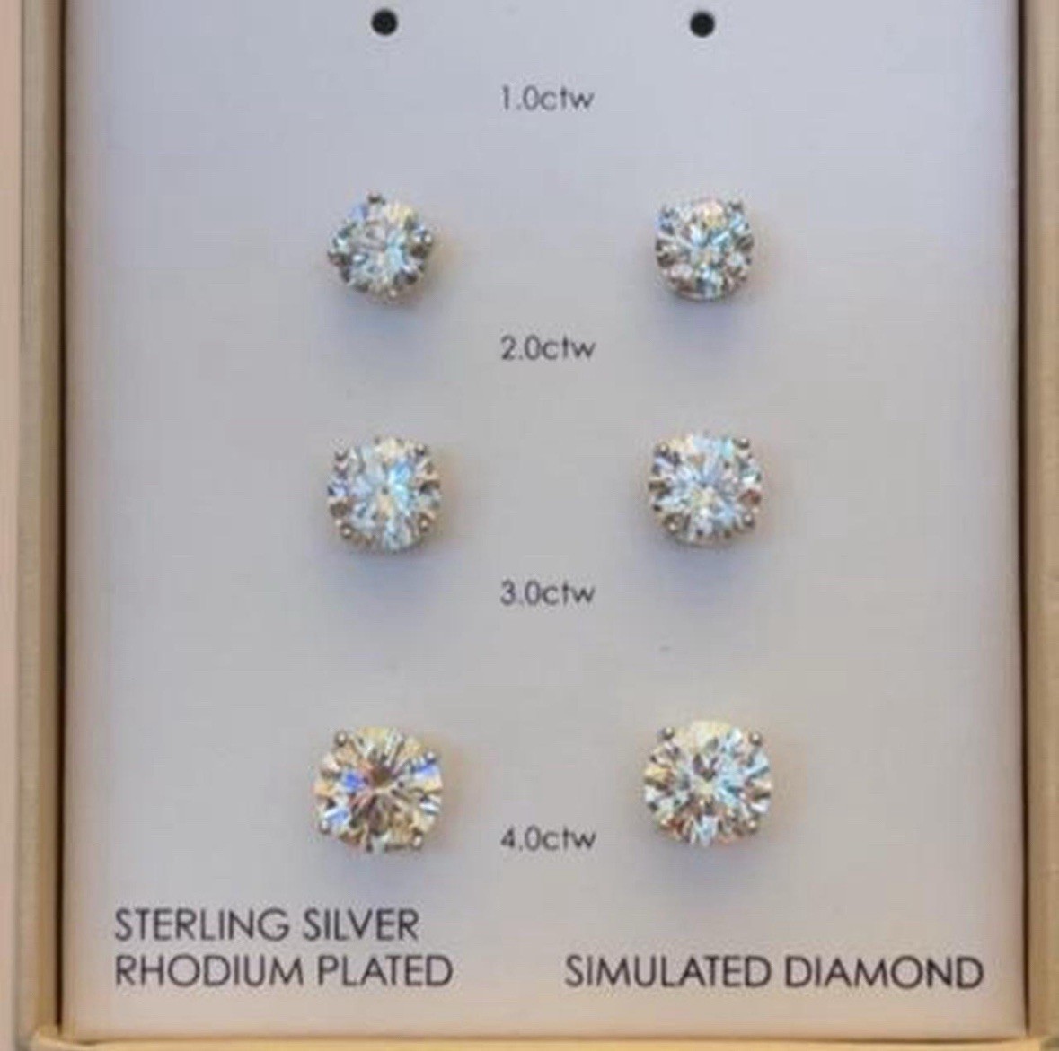 DIAMONIQUE 2ctw- 4ctw Sterling Silver Rhodium Plated Simulated Diamond Studs $77