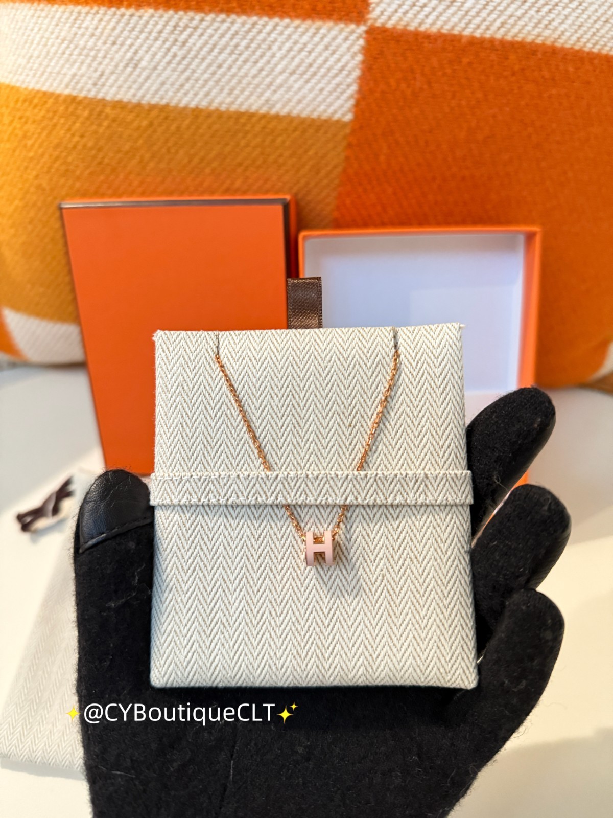 Hermès Mini Pop H Pendant Rose Dragee (Light Pink) w Rose Gold Chain Giftable