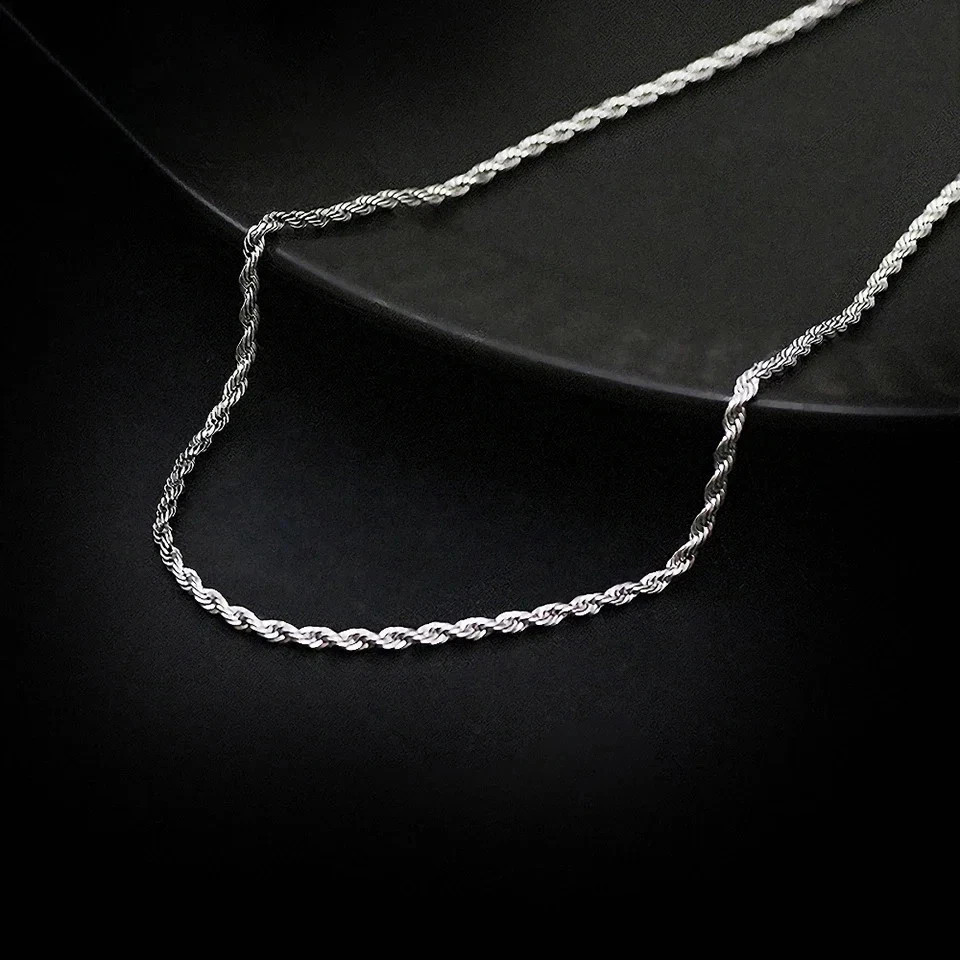 New Men’s Italian 4mm Diamond Cut Rope Chain Solid 925 Sterling Silver Necklace