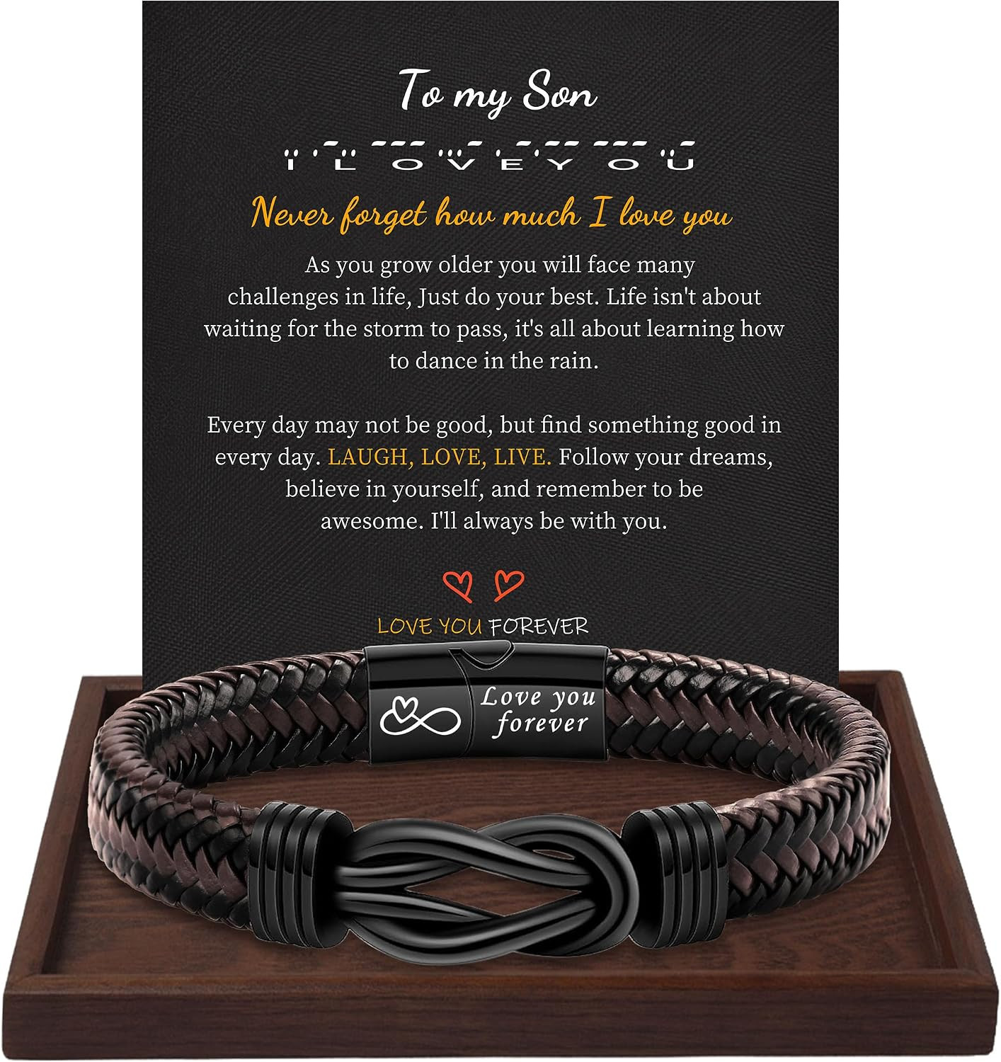 To My Son Bracelet from Dad Gifts for Son Men Leather Bracelets for Teen Gift