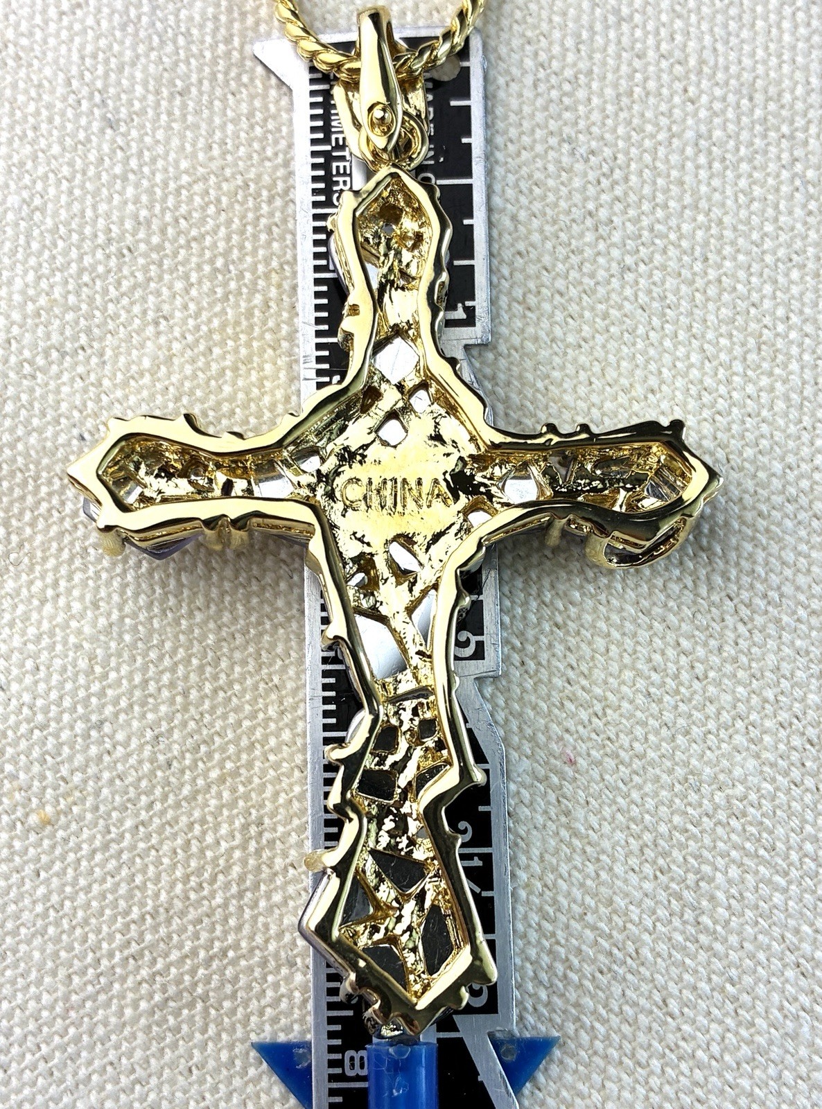 Real Collectibles Adrienne Amethyst Crystal Cross Necklace Gold HSN Box & Card