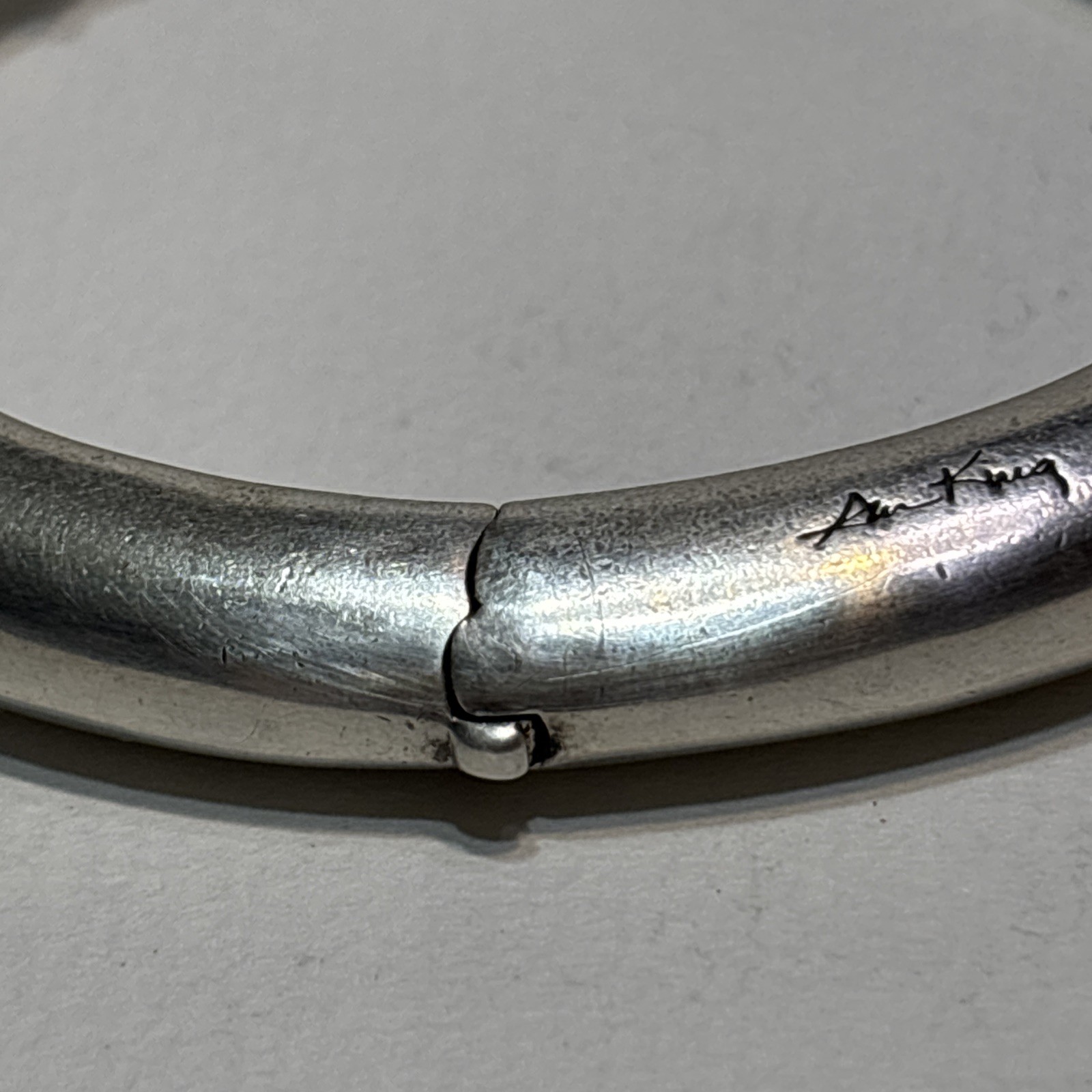 Rare Ann King Bracelet Hinged Cuff Green Sterling Silver Stone