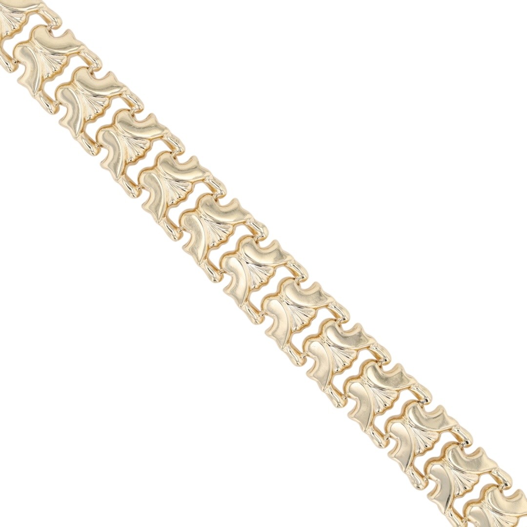Aurafin 10.3mm Polished Fancy Link 7″ Bracelet 14k Yellow Gold Italy 10.16 Grams