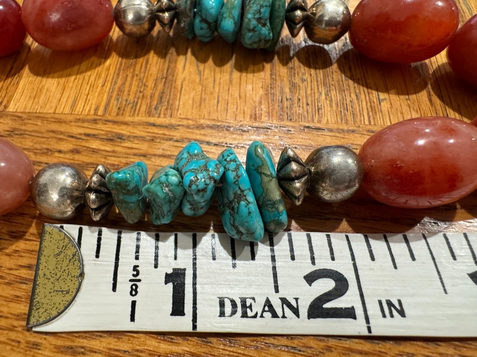 Solid Turquoise Cross Necklace Coral and Sterling Nuggets Heishi Beads 22″ 114 g