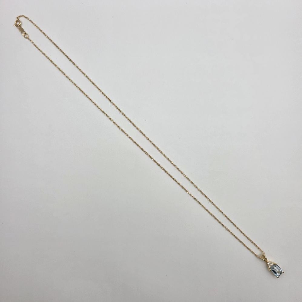 16″ 14K Yellow Gold Emerald-Cut Aquamarine & Diamond Accent Pendant Necklace