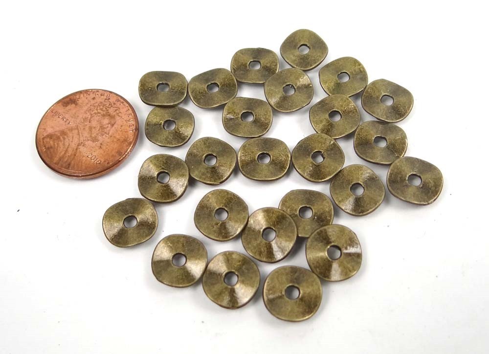 50 Antique Bronze Pewter Washers Spacer Wavy beads 9mm