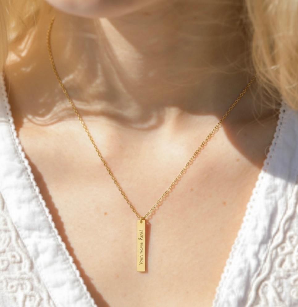 Personalized Vertical Bar Necklace – Engraved Gift – 18K Gold PVD Coating