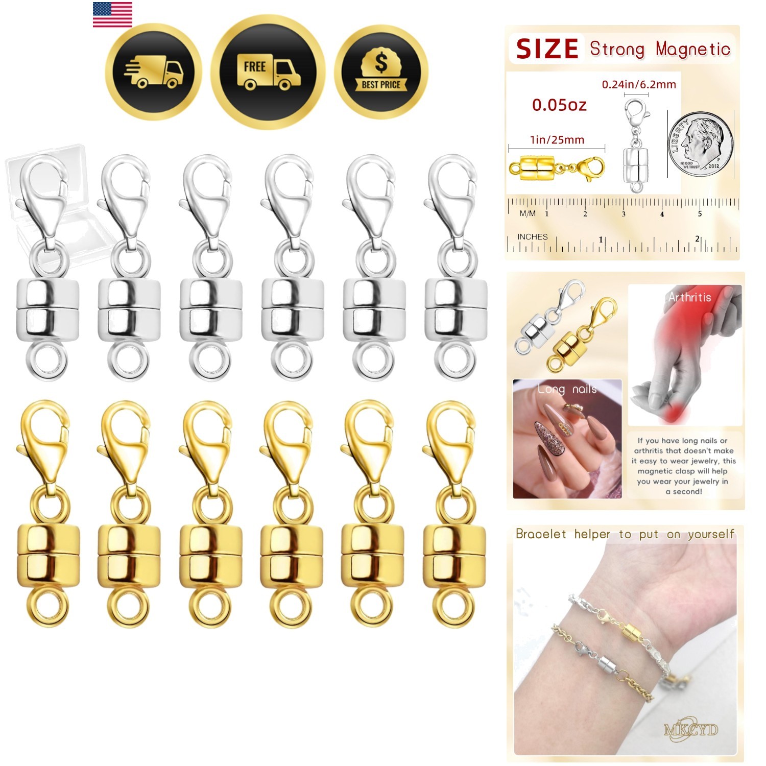 Magnetic Necklace Clasp Jewelry Clasps for Necklace Bracelet Extender 12pcs