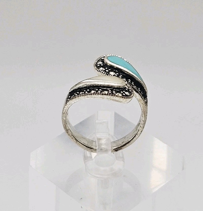 Marsala Manufacturing MC Sterling Silver Turquoise, MOP & Marcasite Ring Size 7