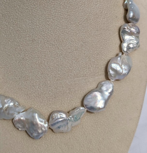Genusis 15-30mm White Pearl Baroque Cultured Freshwater Necklace Rhodium Over SS