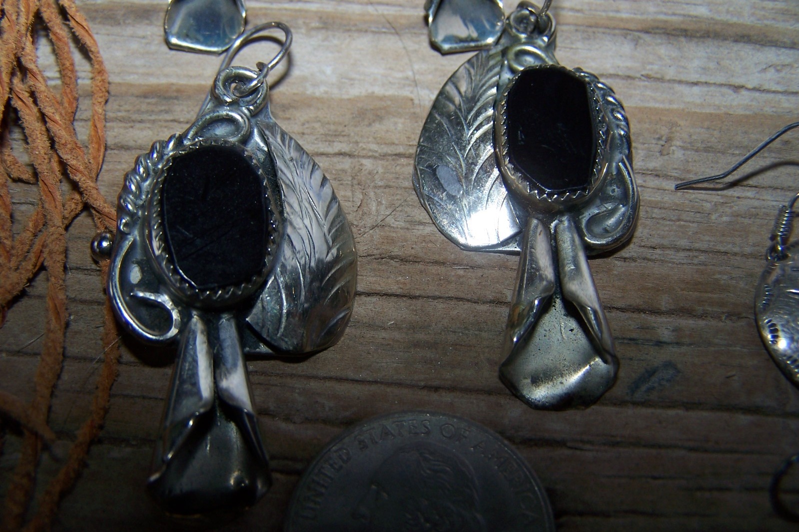 Southwestern Nickle Silver Stone Fetish Feather Squash Blossom Earrings Lot of 6