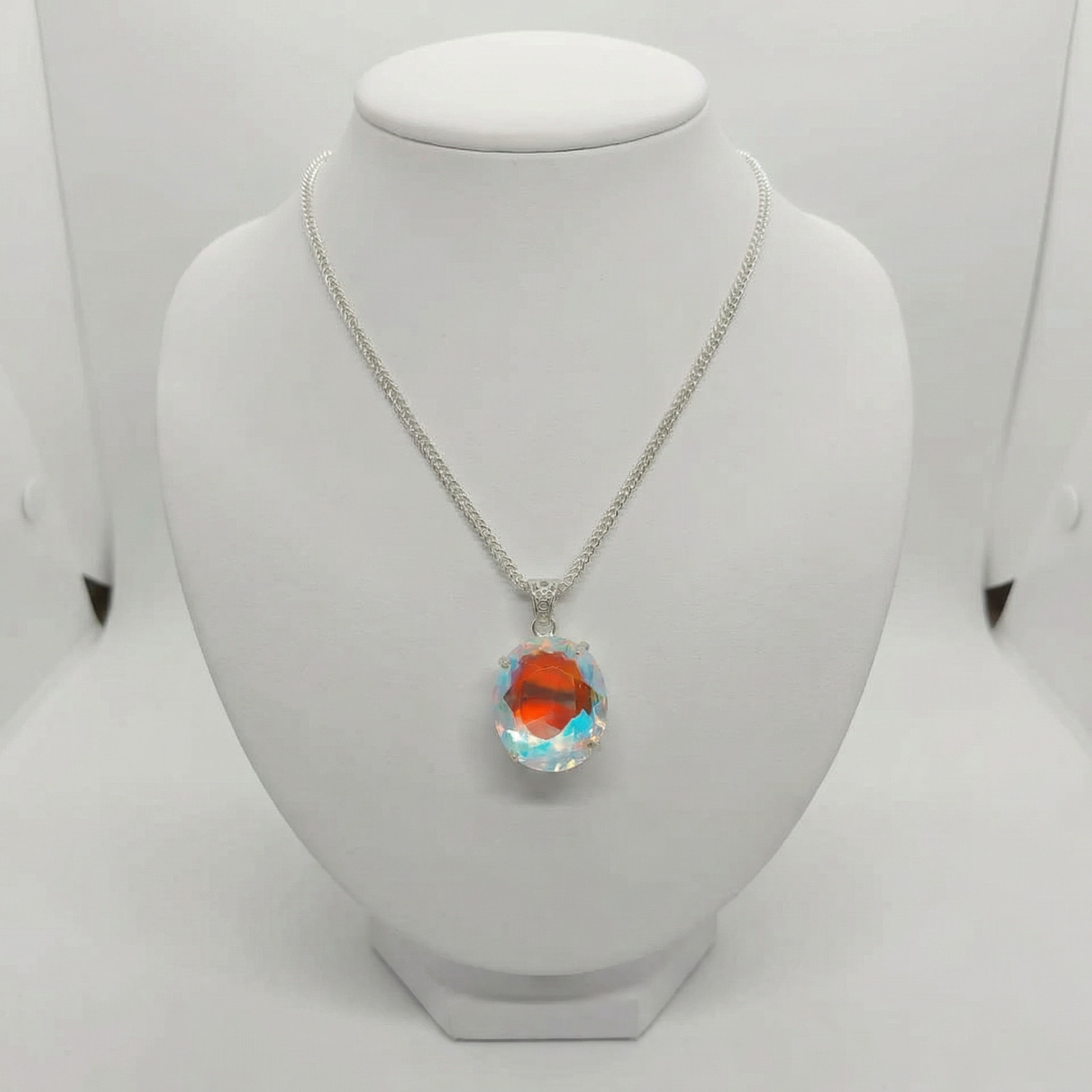 50-60 Ct Rainbow Mystic Topaz Pendant | Oval Cut Healing Stone Necklace