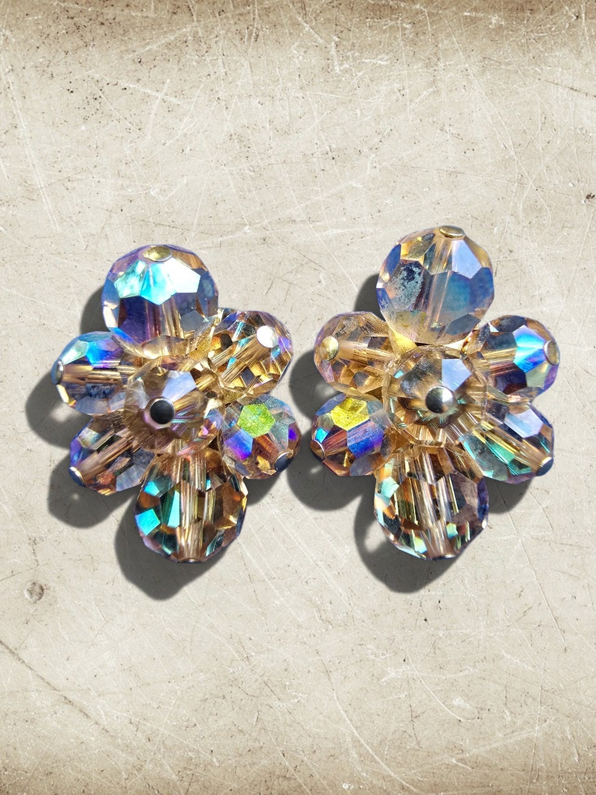 Vintage Sherman Clip On Earrings In Honey Yellow Crystal Beads