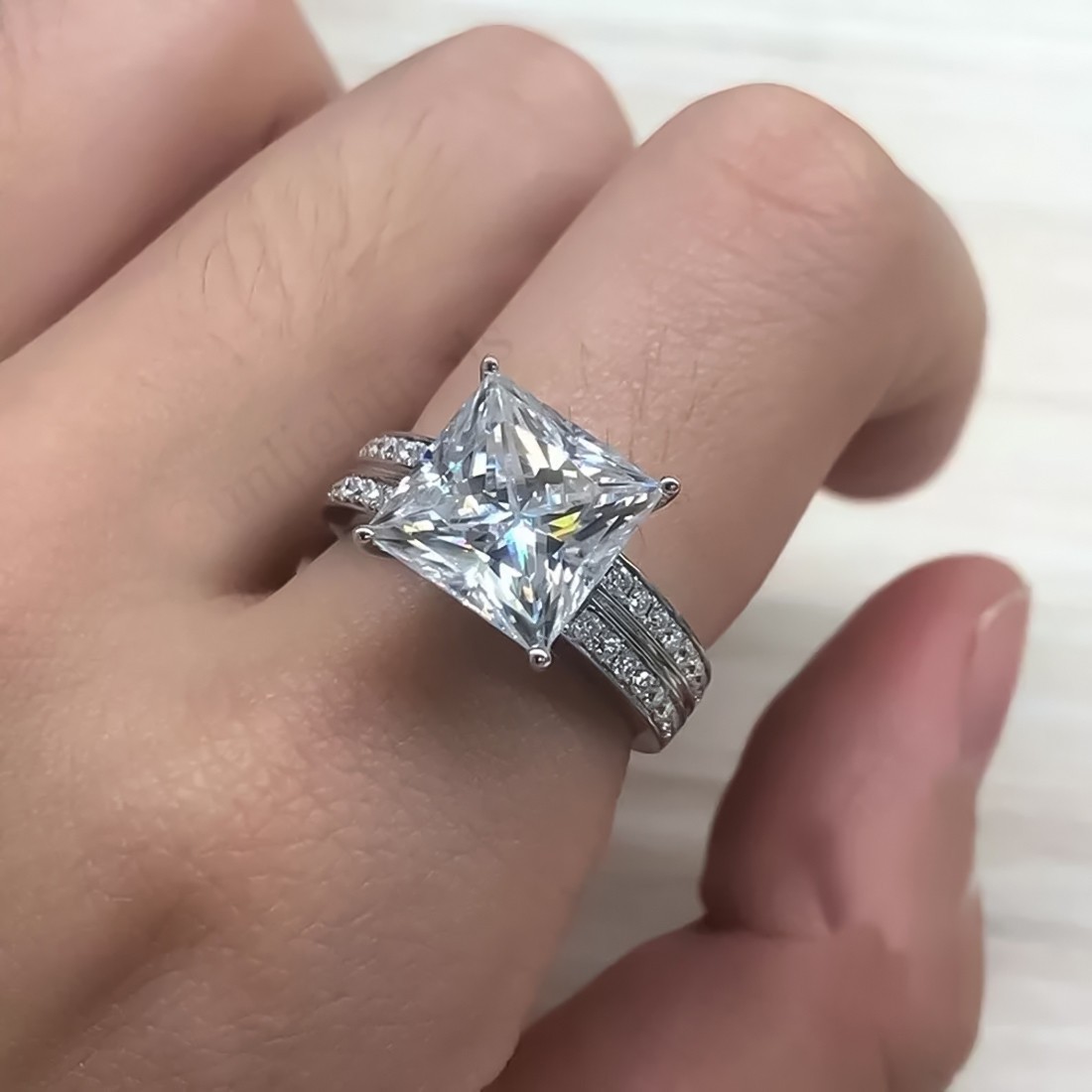 Certified 4.90 Ct White Princess Cut Diamond Ring 925 Sterling Silver For Women