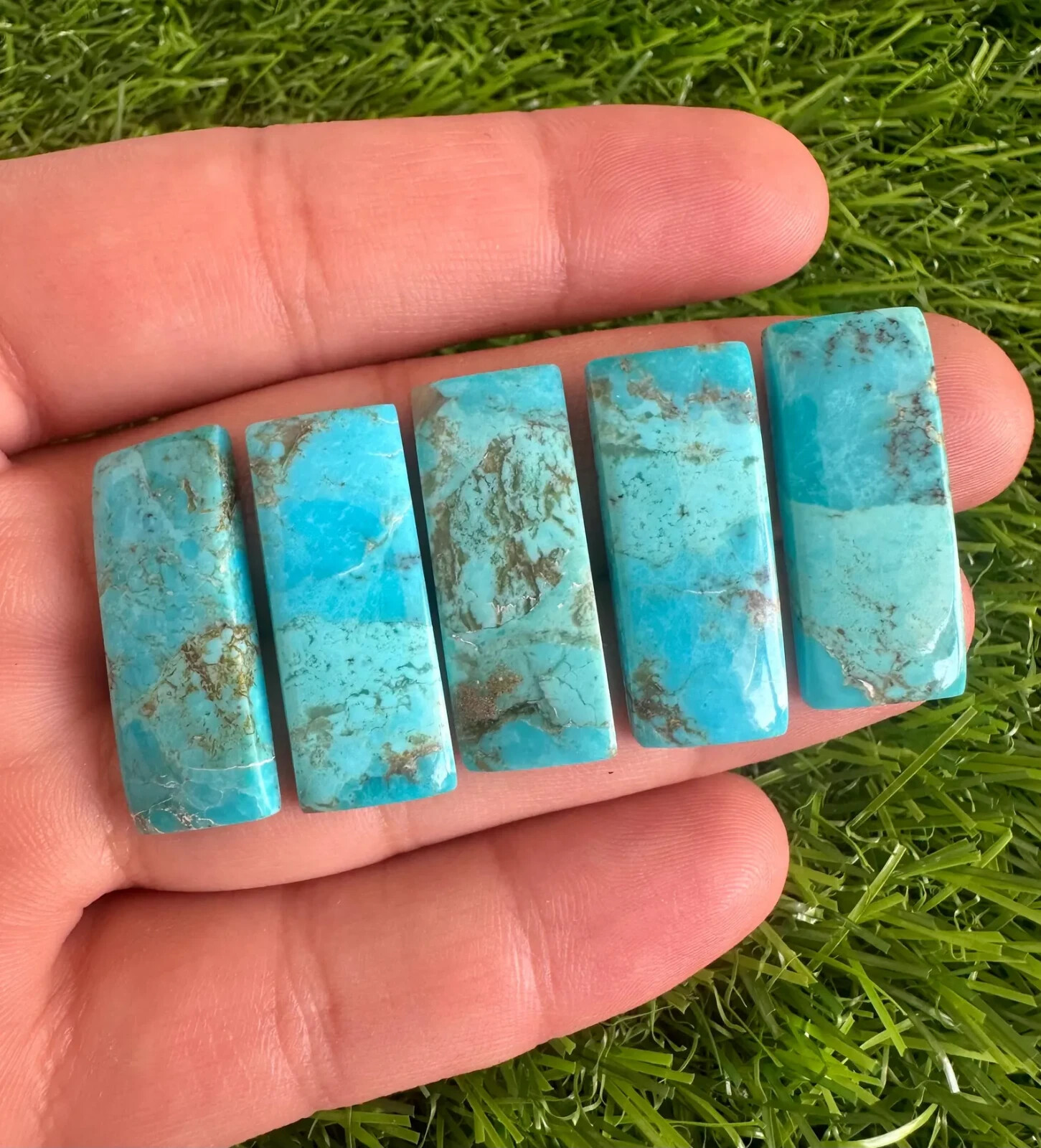 Natural Blue Mohave Turquoise 12x30MM Rectangle cabochon 5Pcs Lot Loose Gemstone