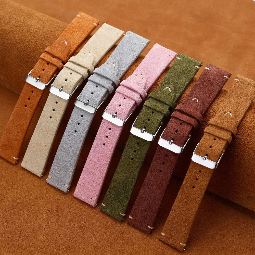 Vintage Matte Velvet Genuine Leather Strap 14 16 18mm 20mm 22mm Watch Band Belt