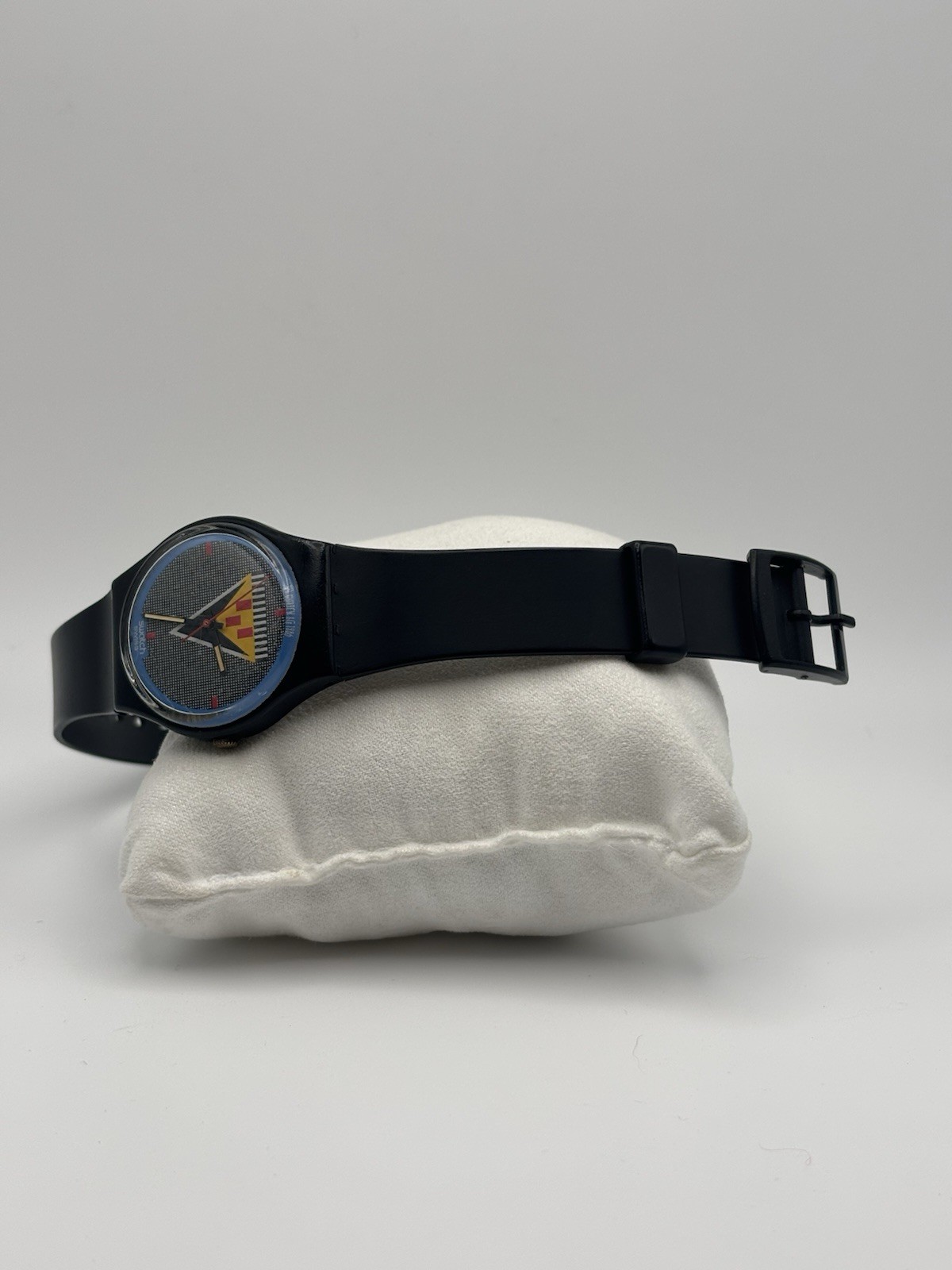 Vintage Swatch Lancelot Mens Watch 34mm Black Case GB110 Swiss New Battery