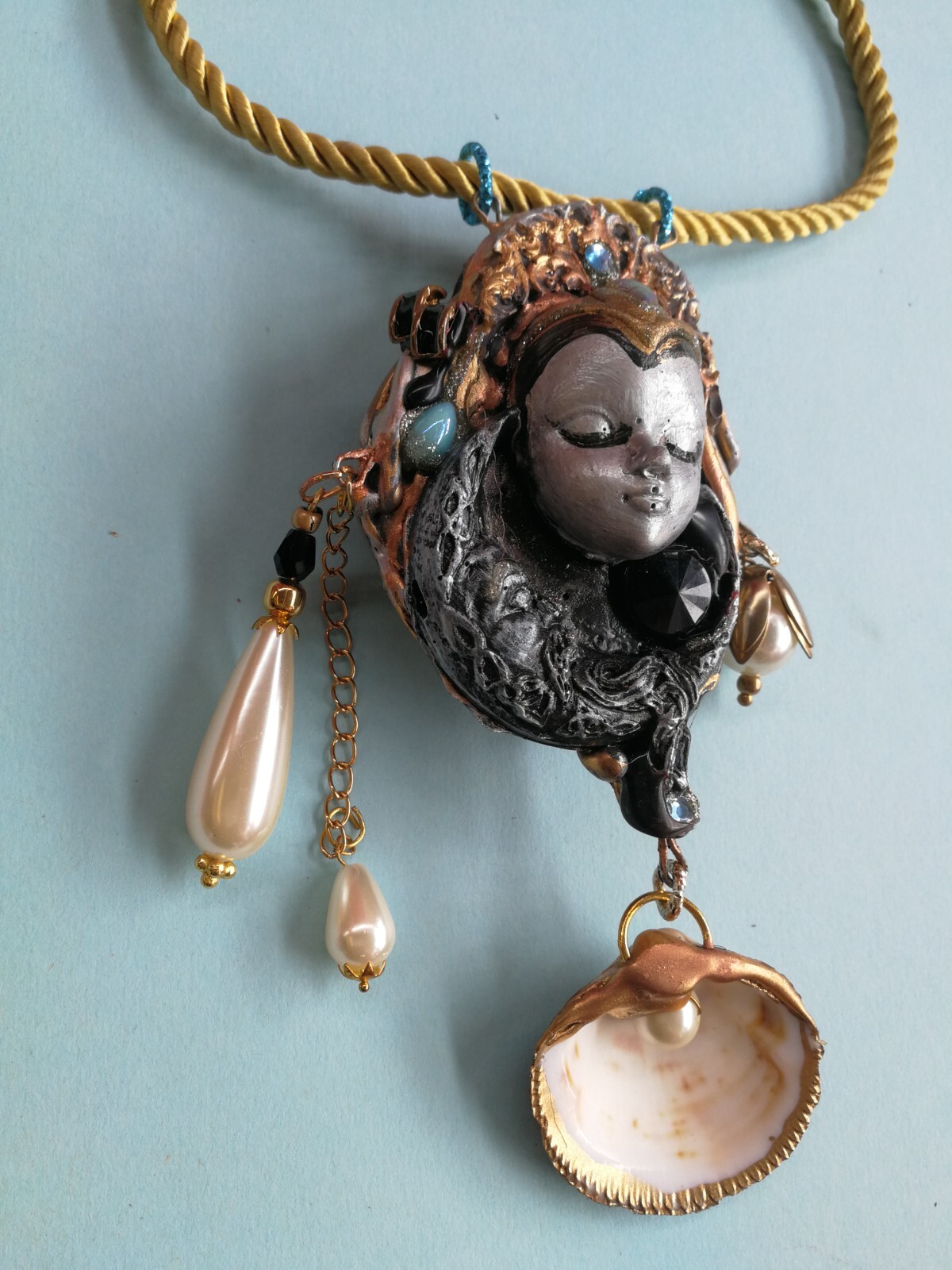 luxury jewelry gothic art deco nouveau necklace pendant woman moon shell beads 1